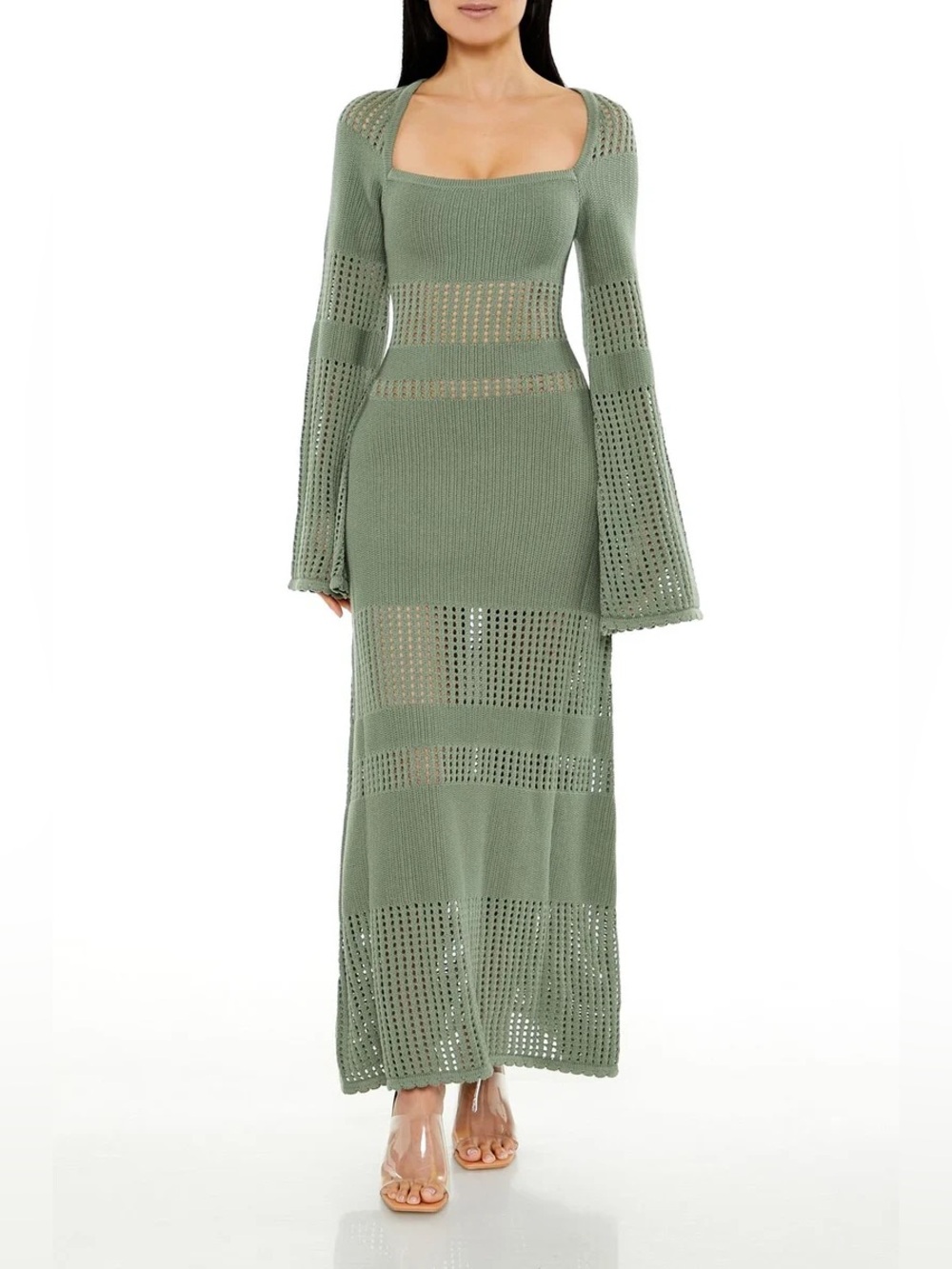 Forever 21 Open Knit Bell Sleeve Sweater Dress in cream.